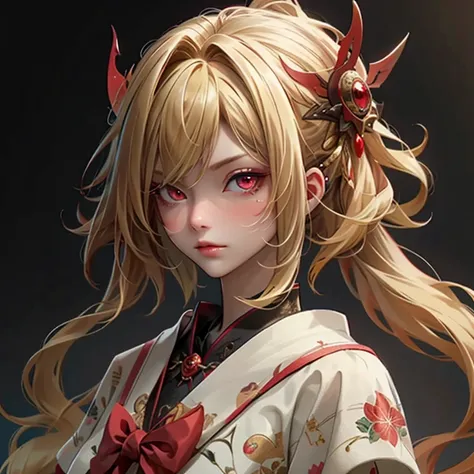 ((best quality)), ((masterpiece)), (detailed), 1girl, blond hair, red eye