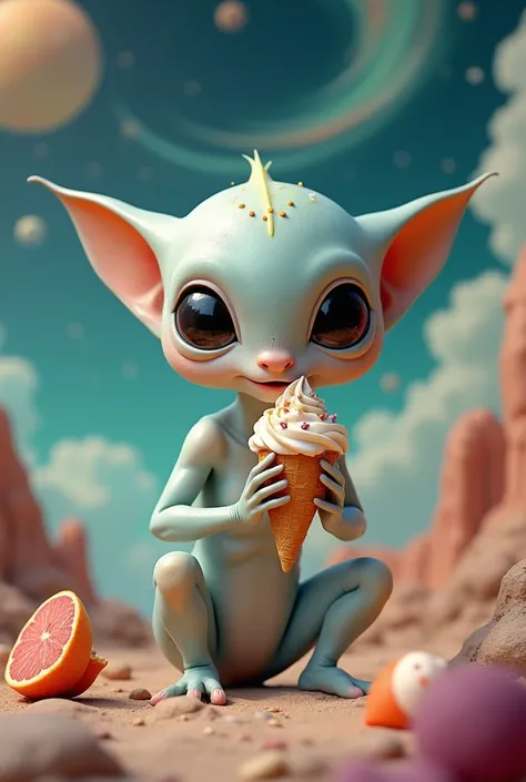 Alien eating ice cream 