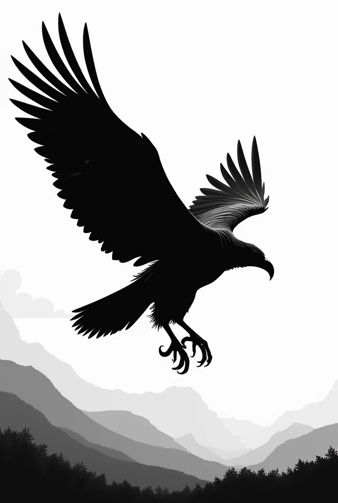 Generate me an image of a condor but only a black and white silhouette
