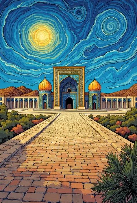 le registan version BD en image mode paysage dans le style de van gogh

