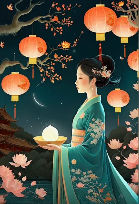 Mid-Autumn Festival, by Hsiao Ron Cheng and fenghua zhong and Victo Ngai.
(best quality, masterpiece), very aesthetic, perfect composition, intricate details, ultra-detailed, vivid colors