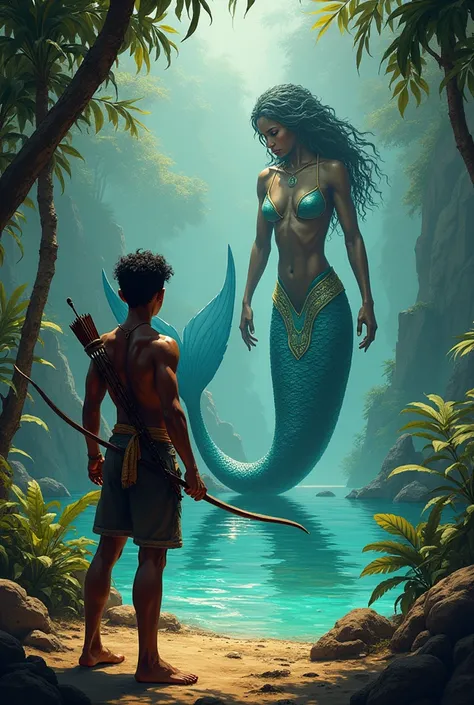 History of Africa : a young man with an arrow in front of a mermaid 