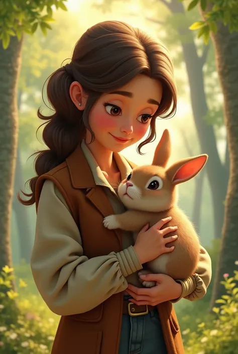 Zarah smiles and responds, "We will always be friends!" standing in the calm forest with the rabbit in her arms.