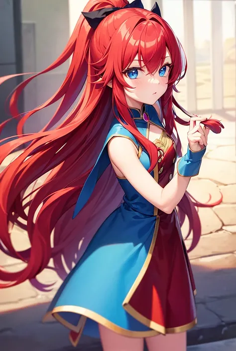 1 girl red hair blue eyes long hair sweet beautiful magician
