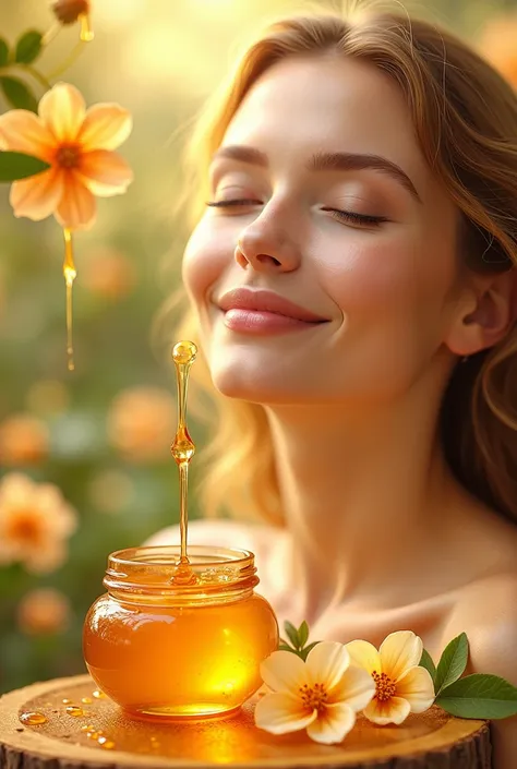 Creates book cover about natural cosmetics made from honey and honey derivatives for skin care 