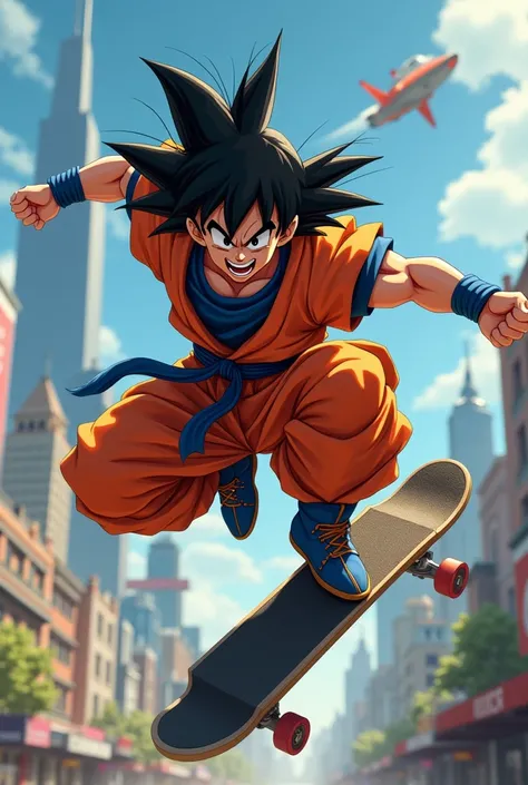 Goku doing paku with a skateboard