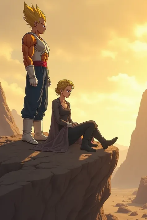 Vegeta and bulma together alone on a rock