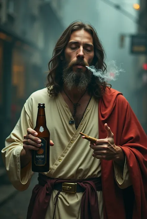 Jesus smoking blunt drinking a beer