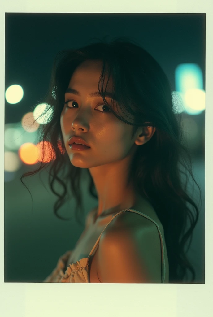 polaroid photo, night photo, photo of 24 y.o beautiful woman, pale skin, bokeh, motion blur