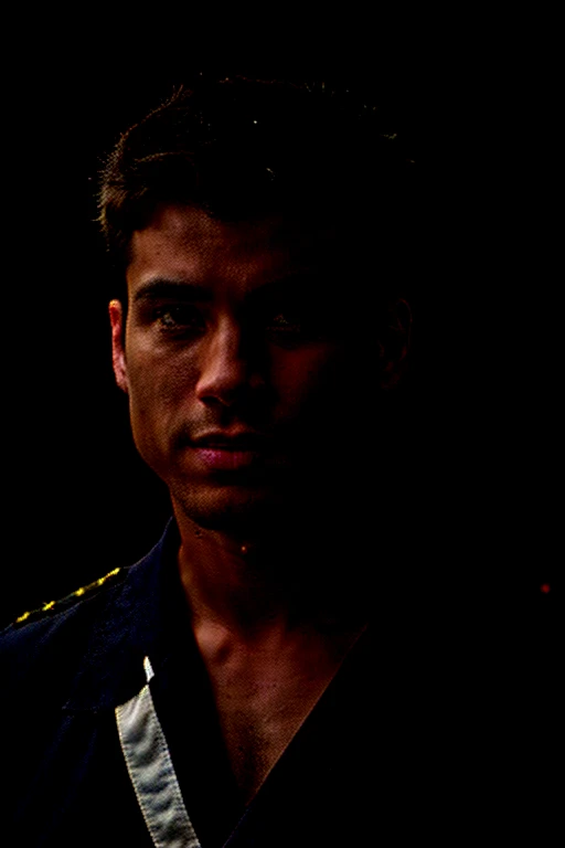 a young man in us navy uniform, looking directly at camera with a slight smile, detailed facial features, high quality, realistic, photorealistic, cinematic lighting, cinematic composition, dramatic lighting, chiaroscuro, vibrant colors, warm tones