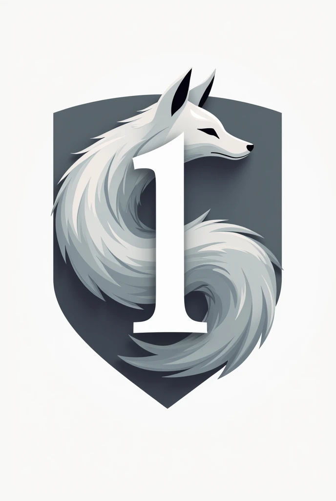 Make me an Esports shield with a Fox and a 1 intertwined and make the fox grey and give it an Asian touch