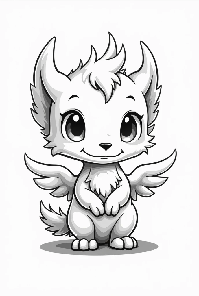 Create a cute chibi Griffin standing on its hind legs with its front legs crossed. The design must be generated in monochromatic form with well-defined shapes and colors and vectorized for laser engraving..