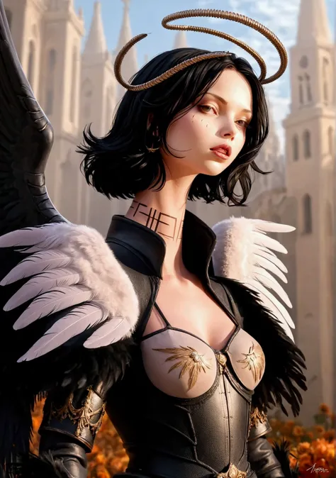 Focus on the shoulders, faça detailed shoulder pads, armadura angelical, make shoulder pads with feathers representing an angel, detailed shoulder pads 