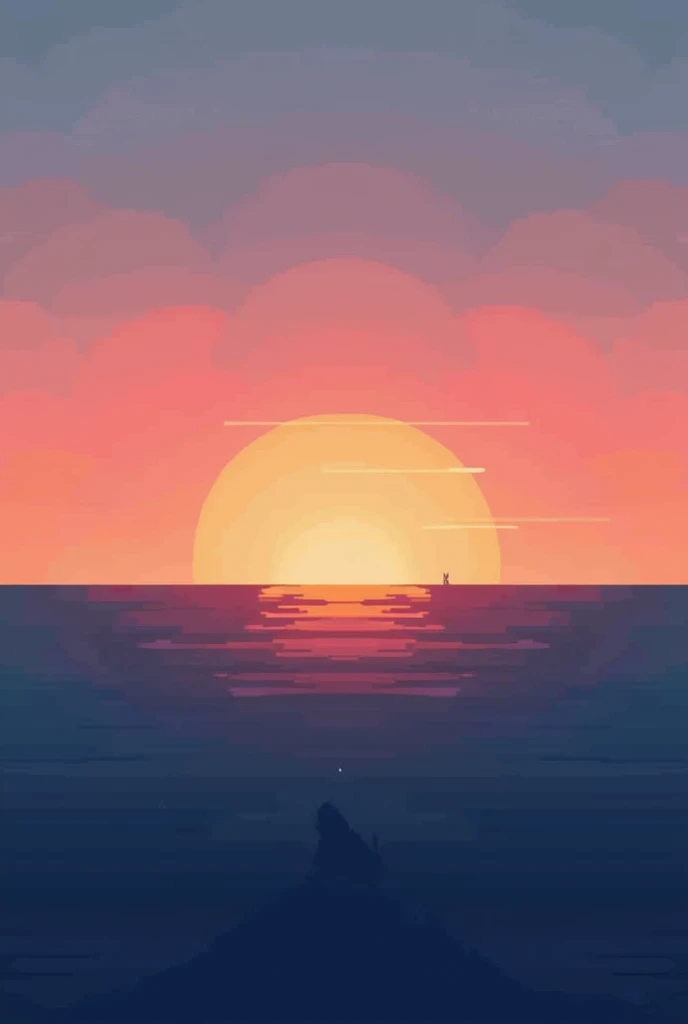 A 1 dimensional simple digital sunset  and sea painting