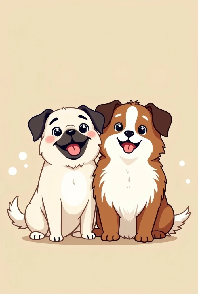 make a cute and funny insta profile picture where we see a white pug with a little bit of tongue sticking out and a Bernese mountain dog done in a cartoon style