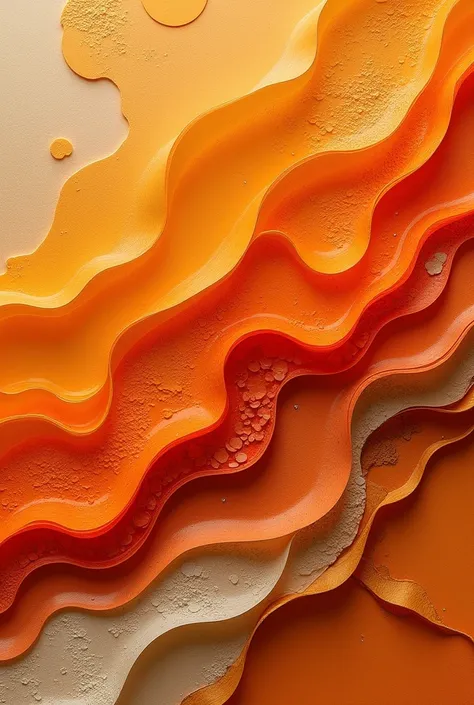 Textured Layers: "Design an abstract piece that features textured layers of orange, incorporating different materials or patterns to create a tactile experience. Focus on depth and dimension."