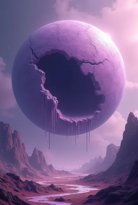 Planet with purple colors with a destroyed part , on a transparent png background