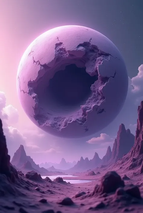 Planet with purple colors with a destroyed part , on a transparent png background