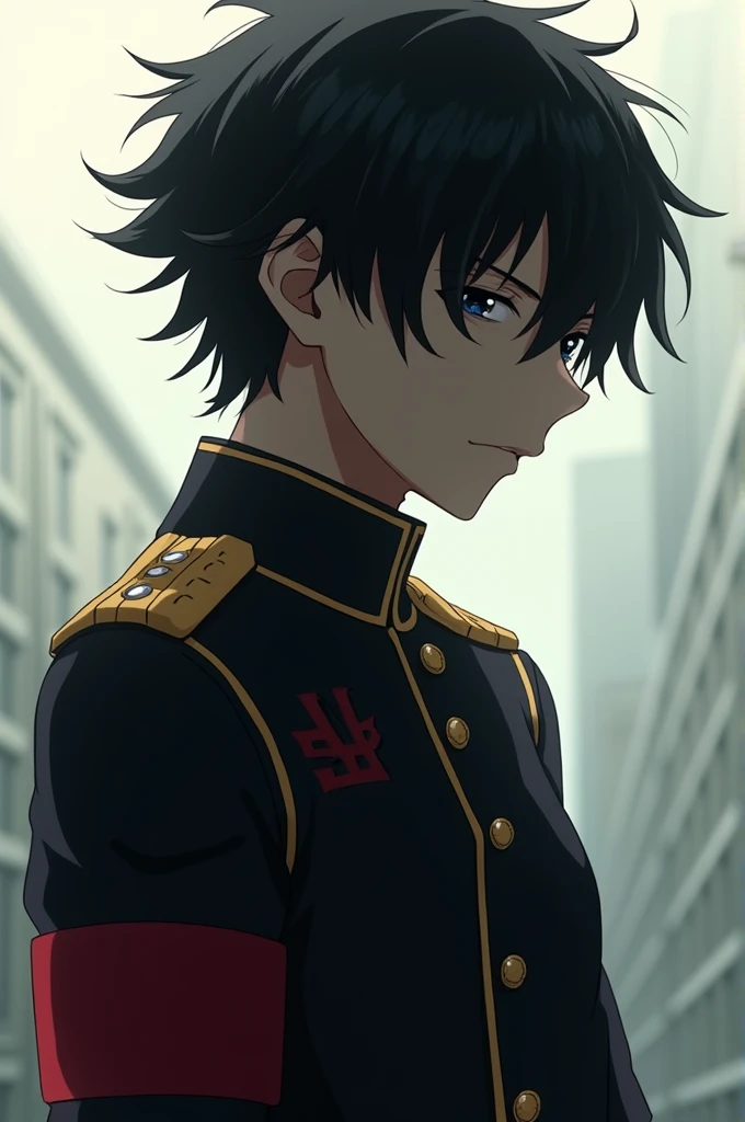 Black haired boy with his face turned away wearing the Tokyo Revengers Toman uniform 