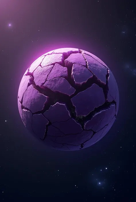 Planet with purple colors with a shattered part, on an outer space background 