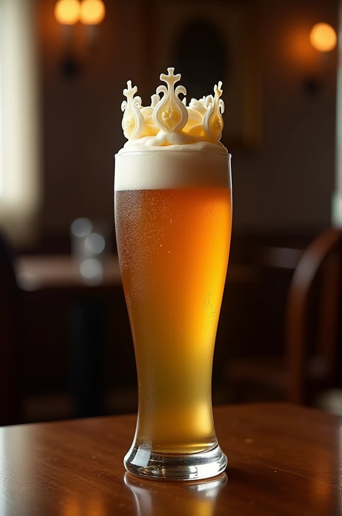 A beer with a crown on top