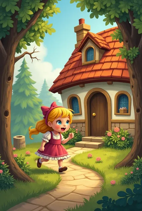 

—Goldilocks: "What a funny sound!! I&#39;m going to see where it comes from!"

curious, He followed the sound until he came to a charming little house.. The door was ajar and cheerful music was playing inside.: ¡chum, chum, chum!

—