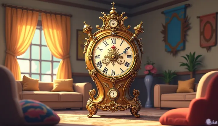 Beautiful clock in room. Animation cartoon 