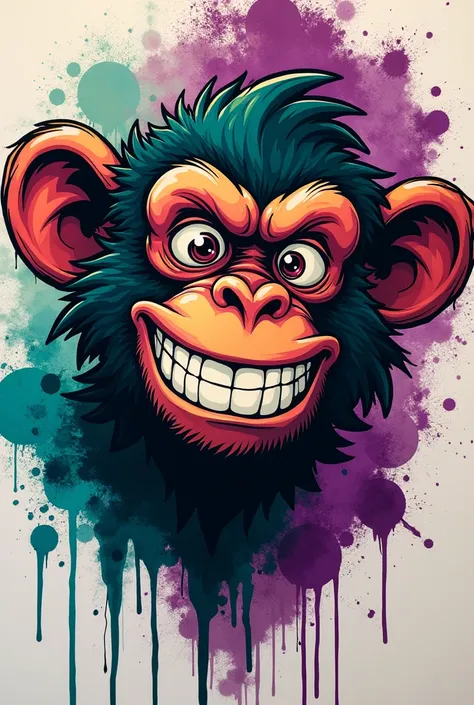 Graffiti drawing of a monkey&#39;s head as a design and the colors purple and green