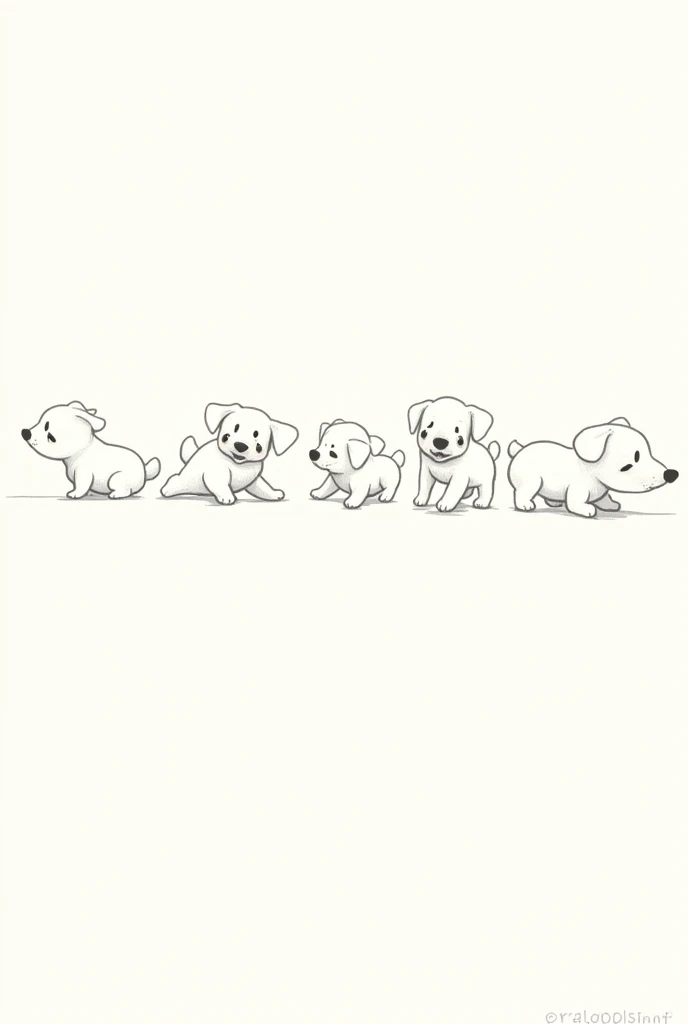 10 Sketch Style Drawings, sketch of a cute little dog with folded ears and an elongated snout in different movements.