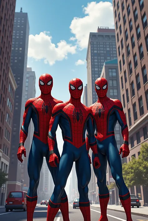 The 3 spidermen together fighting