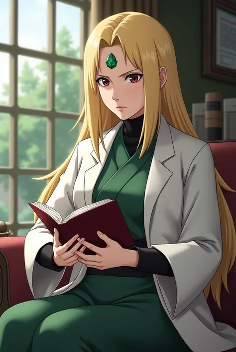 tsunade senju from naruto reading a book