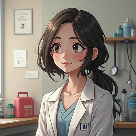 I want an image of a girl in a lab coat, imagining herself in a nursing laboratory.