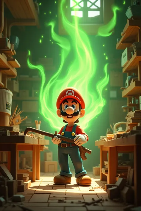 Image of a carpentry shop with Luigi green rays
