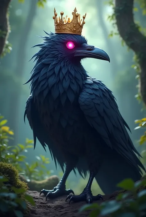 Crow Bird His eye is completely pink He wears a golden crown on his head RPG animal ally