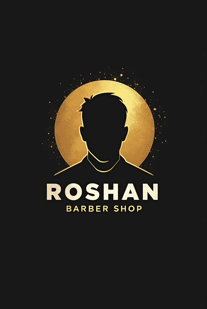 Barbershop logo that says "ROSHAN Barber Shop" with the silhouette of the ROSHAN from dota 2 with gold effect