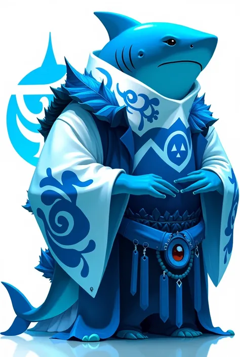 mascot design, a cute shark in the style of fantasy character, blue and white