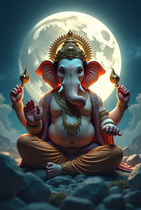 god Ganesh on moon body is made nebula effect 