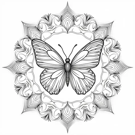 mandalas for coloring, clearly line, in circle butterfly