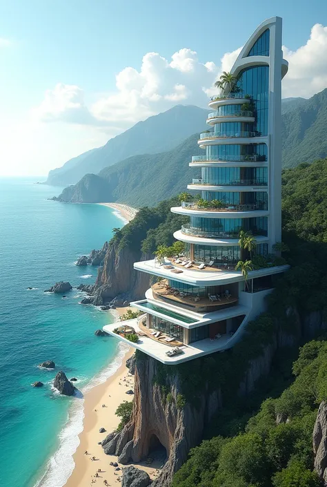 huge high-tech hotel on the seashore