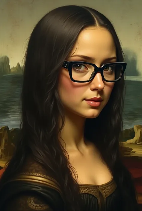 Woman monaliza art wearing study glasses 