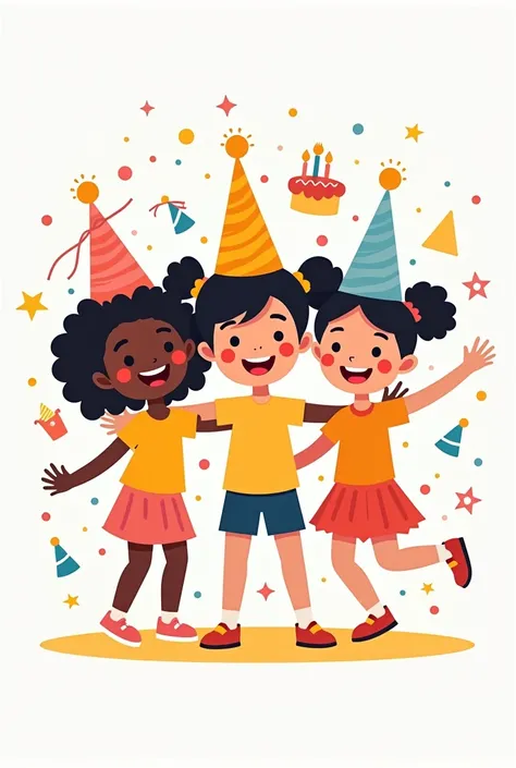 a modern clipart of 3 kids celebrating birthday suitable for instagram profile photo an a title named:BALIKNER on top