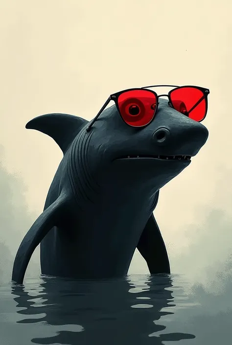 A non-realistic black shark drawing with red Juliet glasses 