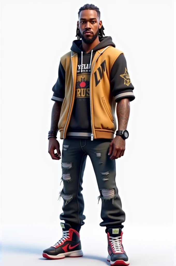 kendrick lamar in streetwear as a fortnite skin, white background