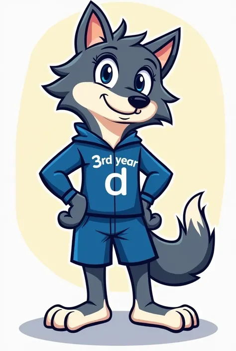 create a mascot for a 3rd grade elementary school, a wolf in a blue uniform with the following writing 3rd year D

