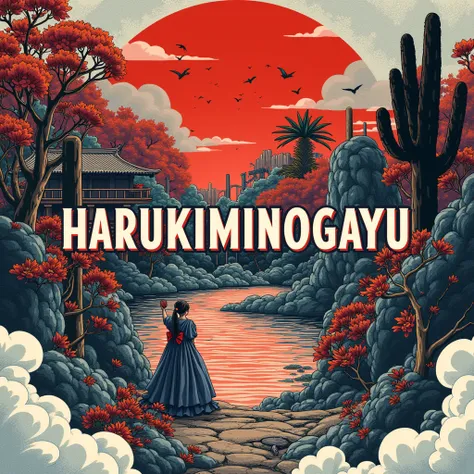 title design for manga written "HarukiminoGayu" written from left to right, in romanji 