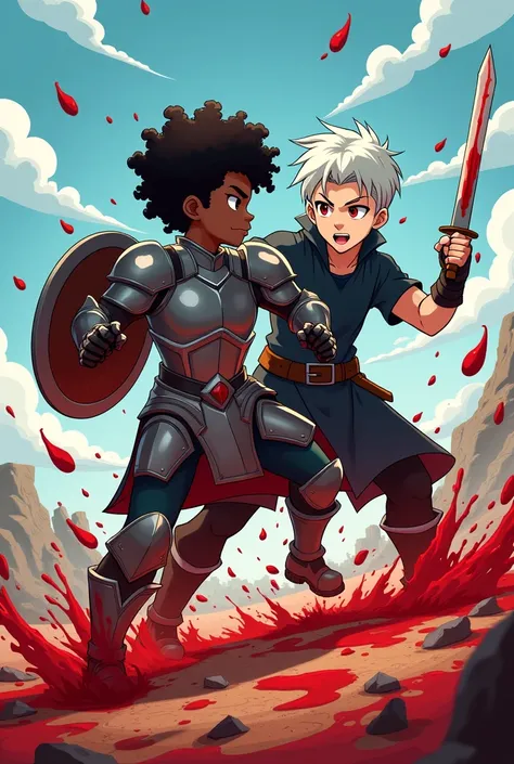 I would like you to do this with an anime version of Lincoln Loud vs Clyde Mackbraide where Clyde is a young black man with curly hair with a well-defined body of average build and will be wearing clothes like shiny armor that covers his chest arms and leg...