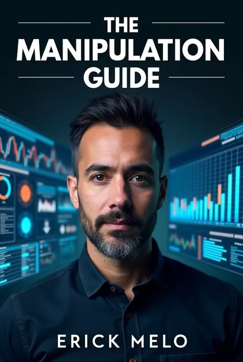 Create an eBook cover with the title "The manipulation guide" de erick melo com fundo de dashboards
