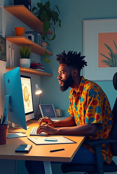 African male graphic designer at work.