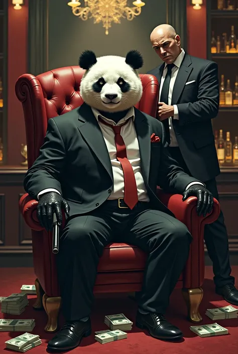 A gangster panda with a bodyguard, cocaine and women and guns
