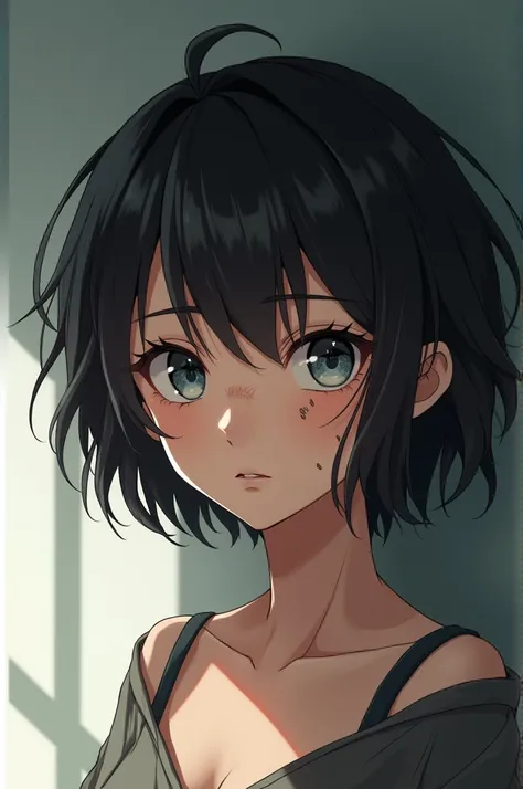 Anime girl with short hair and scars